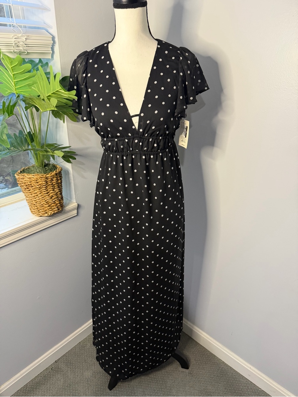 a new day Black Maxi Dress with White Polka Dots